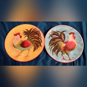 2 Colorful Rooster Decorative Plates